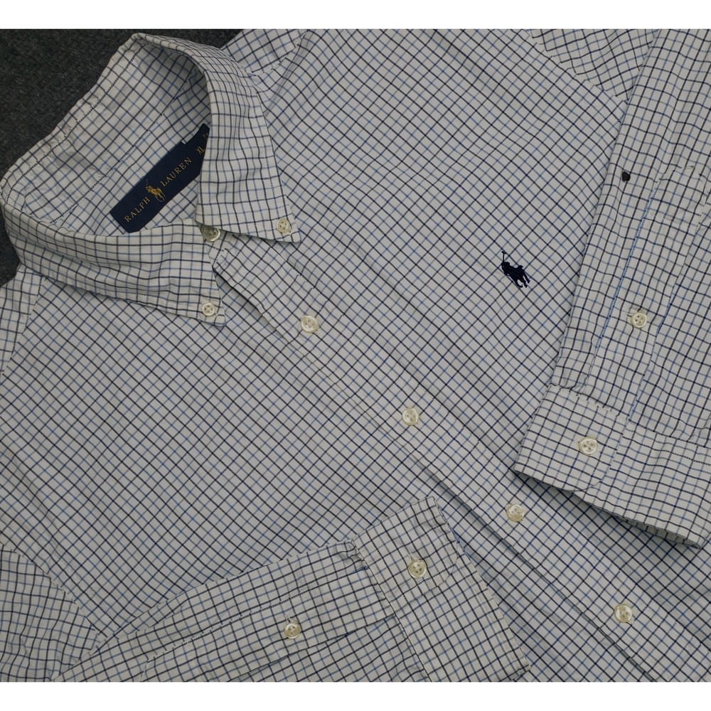 Ralph Lauren Shirt Mens XL Blue Stripes White Button Down Long Sleeve